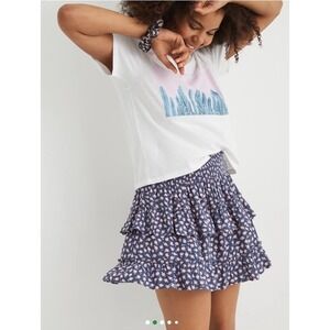 Aerie Purple Floral Tiered Mini Ruffle Skirt Fresh Bright XXL